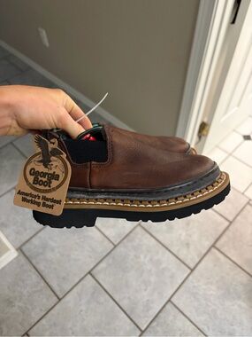 Kids Georgia Boot Brown Leather Slip-On Shoe with Black Sole